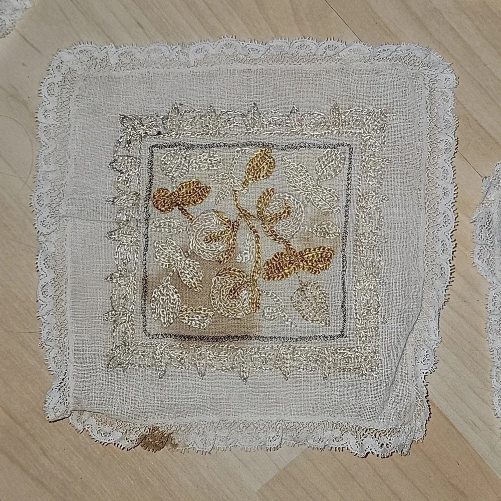 Syrian Aghabani Vintage Hand Embroidered Lace Coasters 9 Pieces